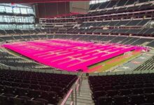 Lý do cỏ ở sân vận động World Cup ‘tắm’ ánh sáng hồng